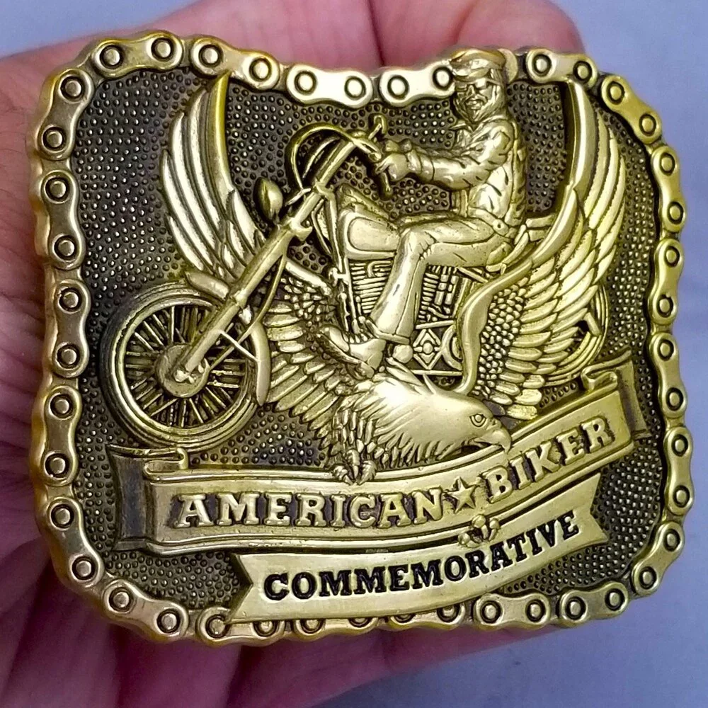 Vintage Belt Buckle 1984 Brass American Biker Commemorative USA Made By‎ Baron